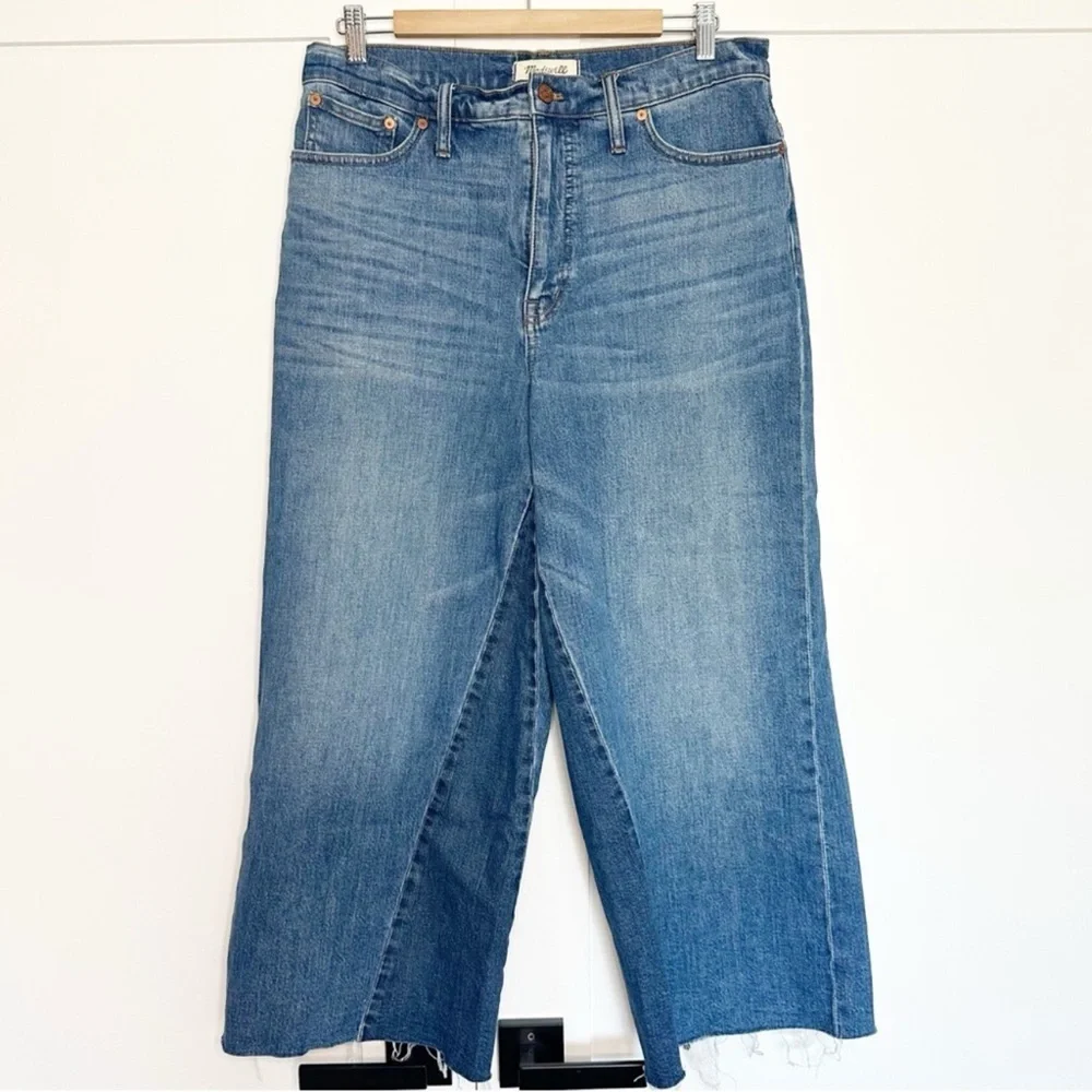 Madewell Two-Tone Blue Wide Leg Flare Cropped Gusset Jeans Size 31 - Picture 5 of 14